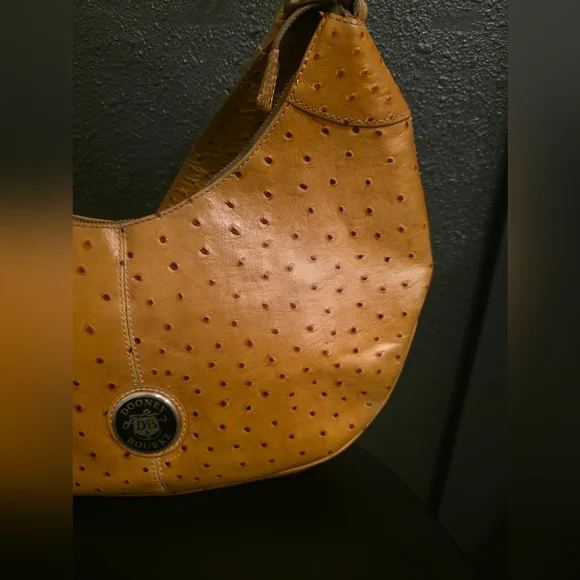 Dooney & Bourke Ostrich-Embossed Leather Hobo Bag,  butterscotch color. - Picture 4 of 16